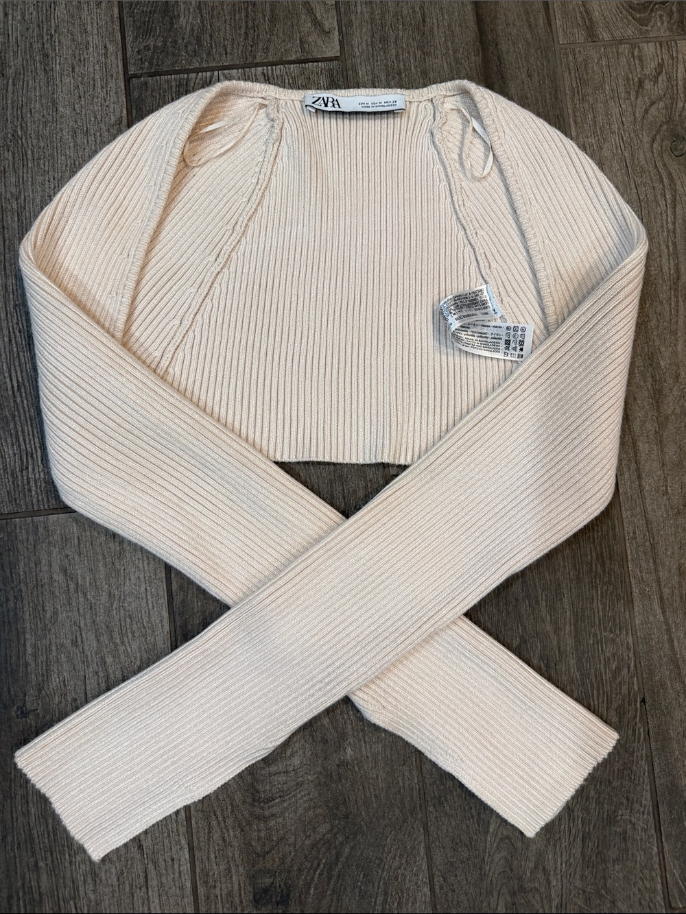 Zara Cream Ribbed Cropped Bolero Shrug - Picture 2 of 5